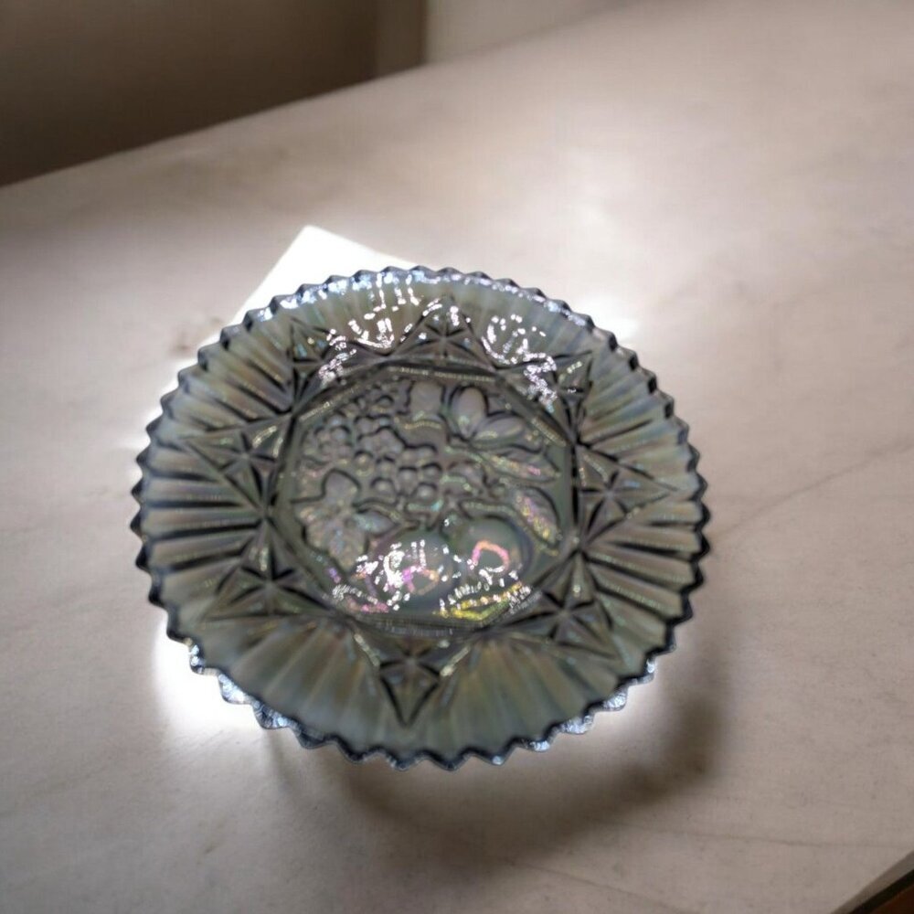 Vtg Federal Glass Pioneer Smoke Carnival Fruit, Serving Platter Iridescent